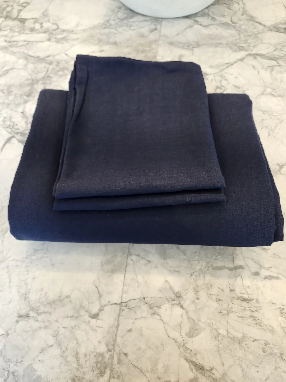 Quince European Linen King Cal King Duvet Set 2 Shams Navy 3 Piece